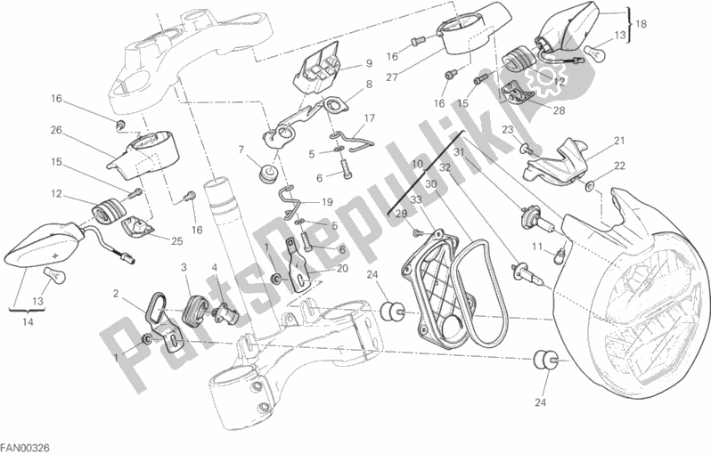All parts for the Headlight of the Ducati Monster 821 Stealth 2019